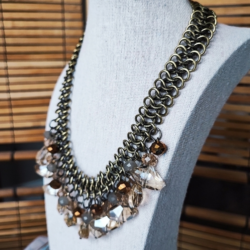 Unsigned Statement Necklace Huge Abstract Glass L… - image 3